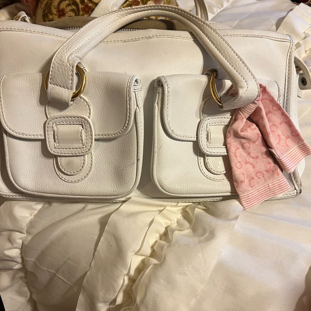 White Leather Celine Bag plus Celine Twilly I bought and Attached